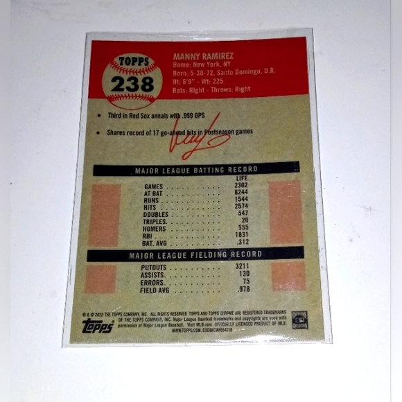 Manny Ramirez Topps Chrome 2022 #238 - Picture 2 of 2